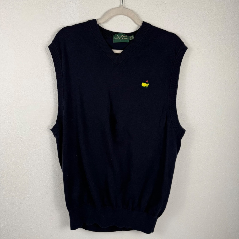 Amen Corner Masters Navy Blue Pima Cotton V-Neck Golf Sweater Vest Mens Large